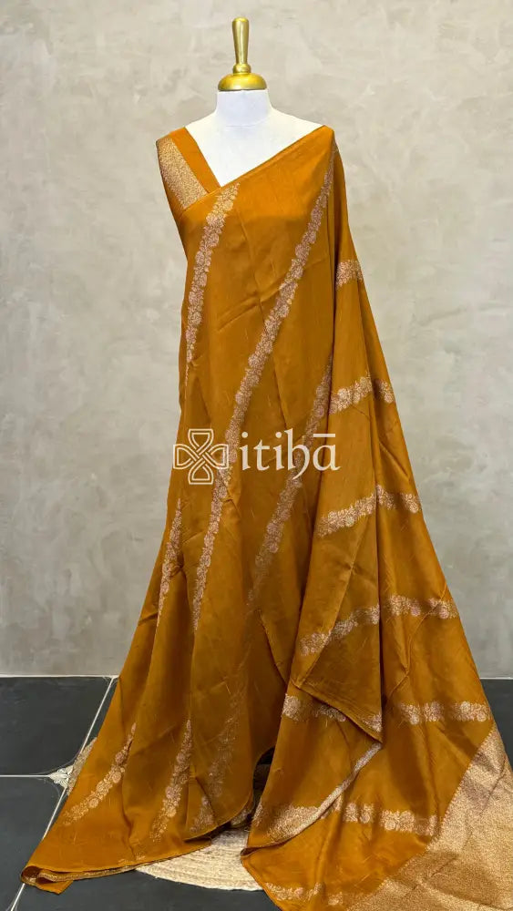SEMI MATKA TUSSAR BANARASI SAREE - MUSTARD BROWN