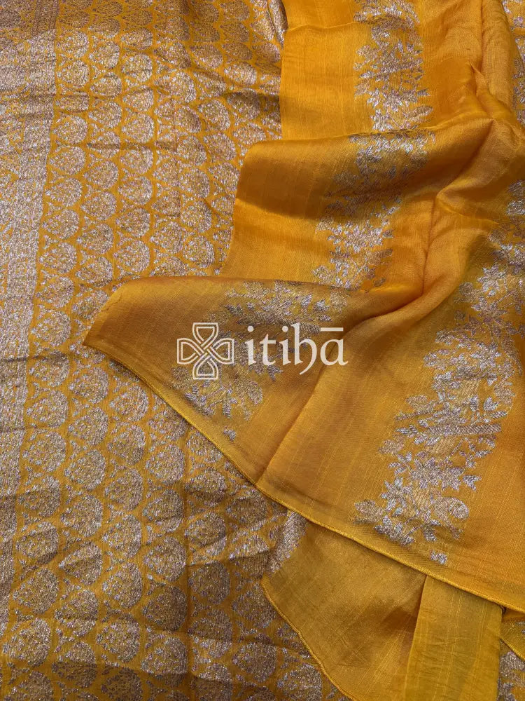 SEMI MATKA TUSSAR BANARASI SAREE - MUSTARD GOLD