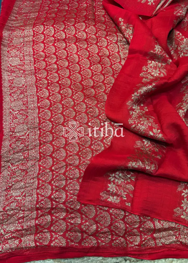 SEMI MATKA TUSSAR BANARASI SAREE - Red
