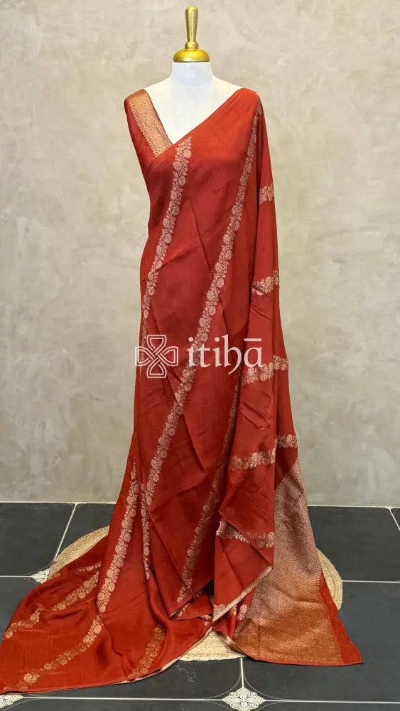 SEMI MATKA TUSSAR BANARASI SAREE - RUST ORANGE