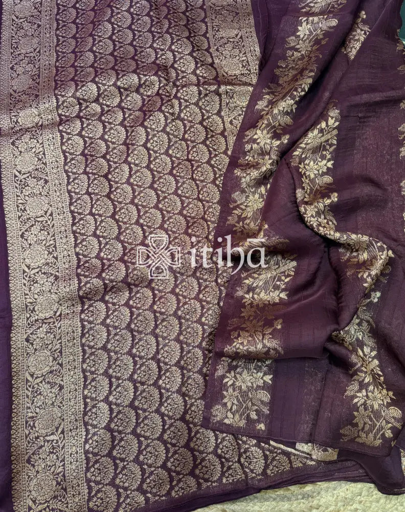 SEMI MATKA TUSSAR BANARASI SAREE - WINE PURPLE