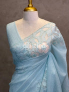 SEMI ORGANZA APPLIQUE EMBROIDERY SAREE