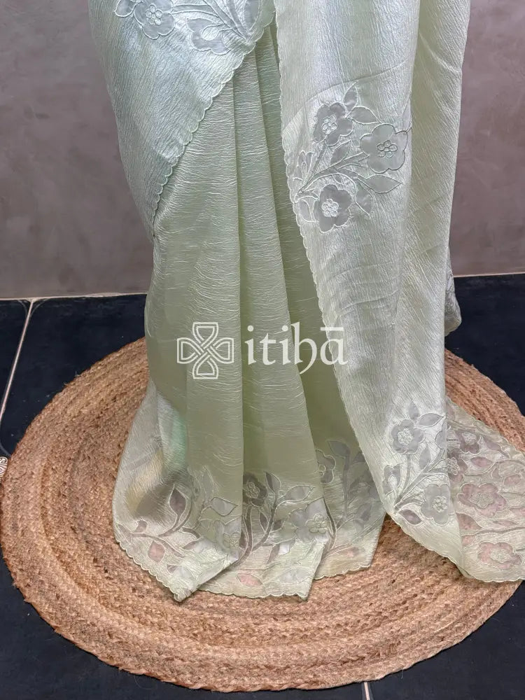 SEMI ORGANZA APPLIQUE EMBROIDERY SAREE