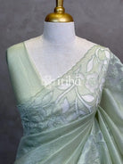SEMI ORGANZA APPLIQUE EMBROIDERY SAREE