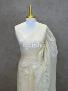 SEMI ORGANZA APPLIQUE EMBROIDERY SAREE
