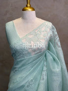 SEMI ORGANZA APPLIQUE EMBROIDERY SAREE