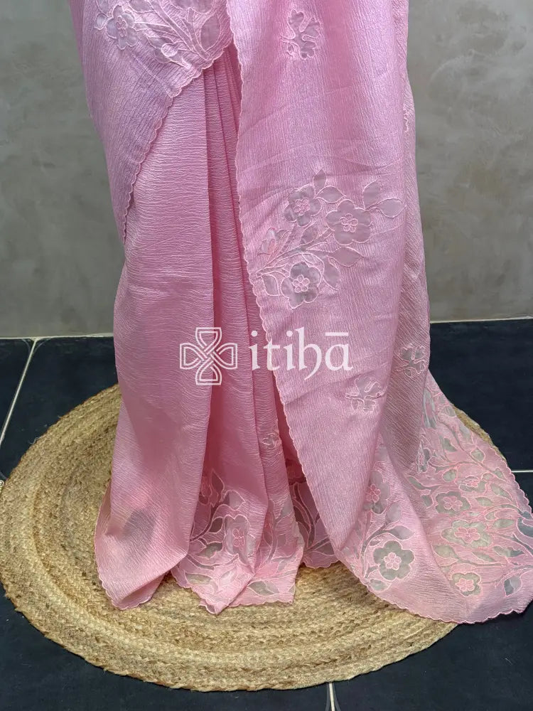 SEMI ORGANZA APPLIQUE EMBROIDERY SAREE