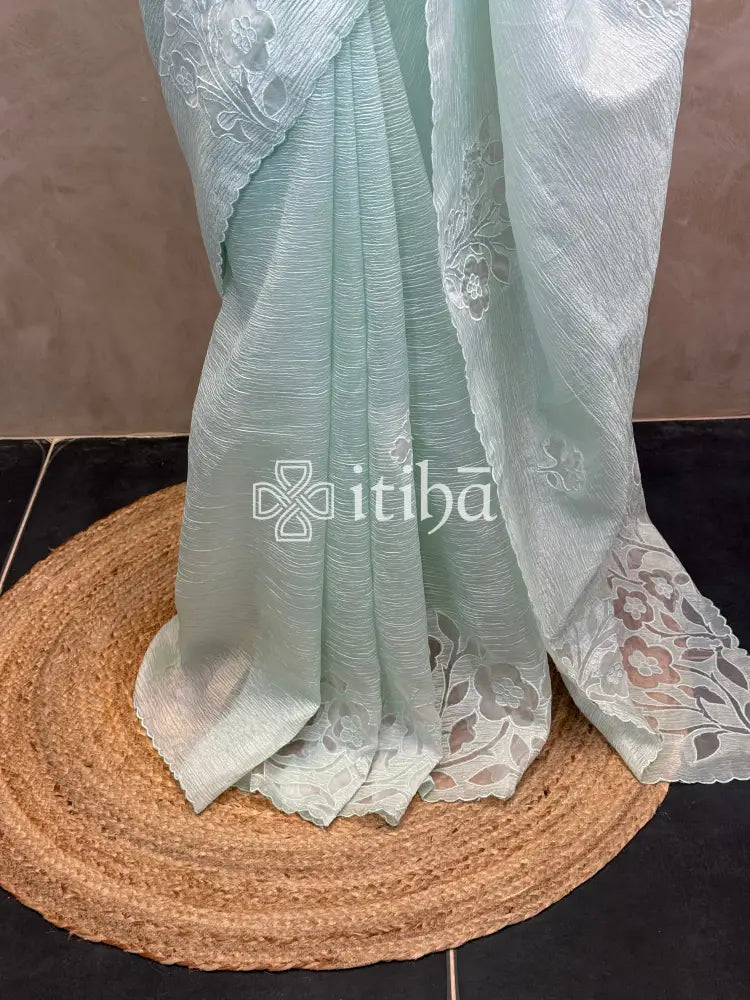 SEMI ORGANZA APPLIQUE EMBROIDERY SAREE