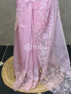 SEMI ORGANZA APPLIQUE EMBROIDERY SAREE