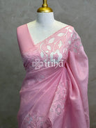 SEMI ORGANZA APPLIQUE EMBROIDERY SAREE