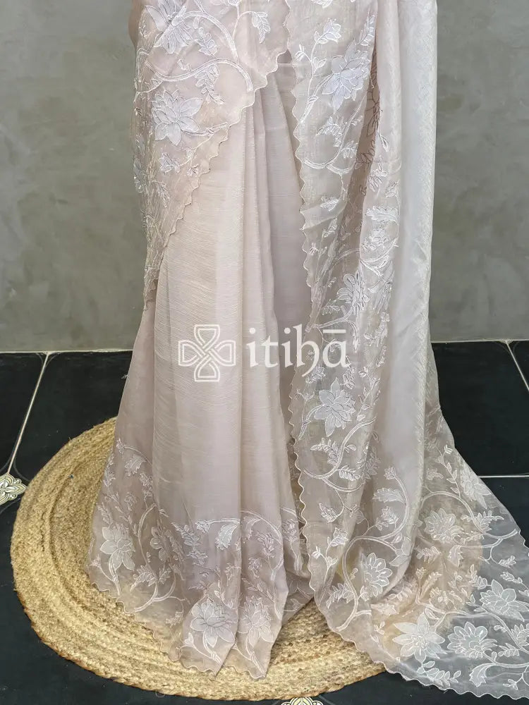 SEMI ORGANZA APPLIQUE EMBROIDERY SAREE
