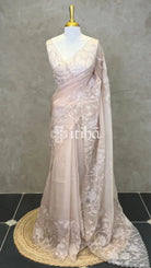 SEMI ORGANZA APPLIQUE EMBROIDERY SAREE - DUSTY ROSE PEACH
