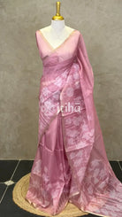 SEMI ORGANZA APPLIQUE EMBROIDERY SAREE - Pink