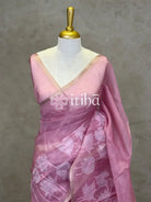 SEMI ORGANZA APPLIQUE EMBROIDERY SAREE - Pink