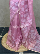 SEMI ORGANZA APPLIQUE EMBROIDERY SAREE - Pink