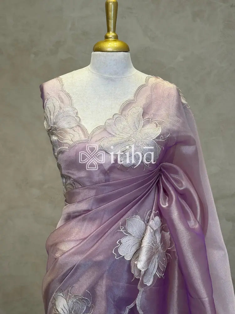 SEMI ORGANZA APPLIQUE SAREE