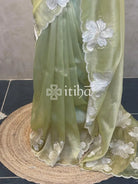 SEMI ORGANZA APPLIQUE SAREE