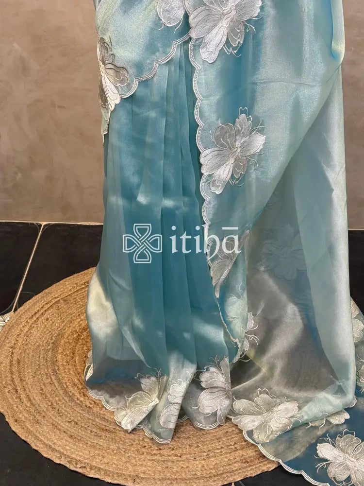 SEMI ORGANZA APPLIQUE SAREE