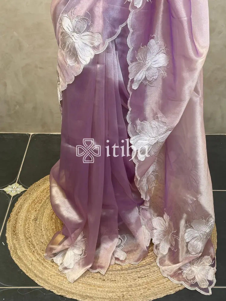 SEMI ORGANZA APPLIQUE SAREE
