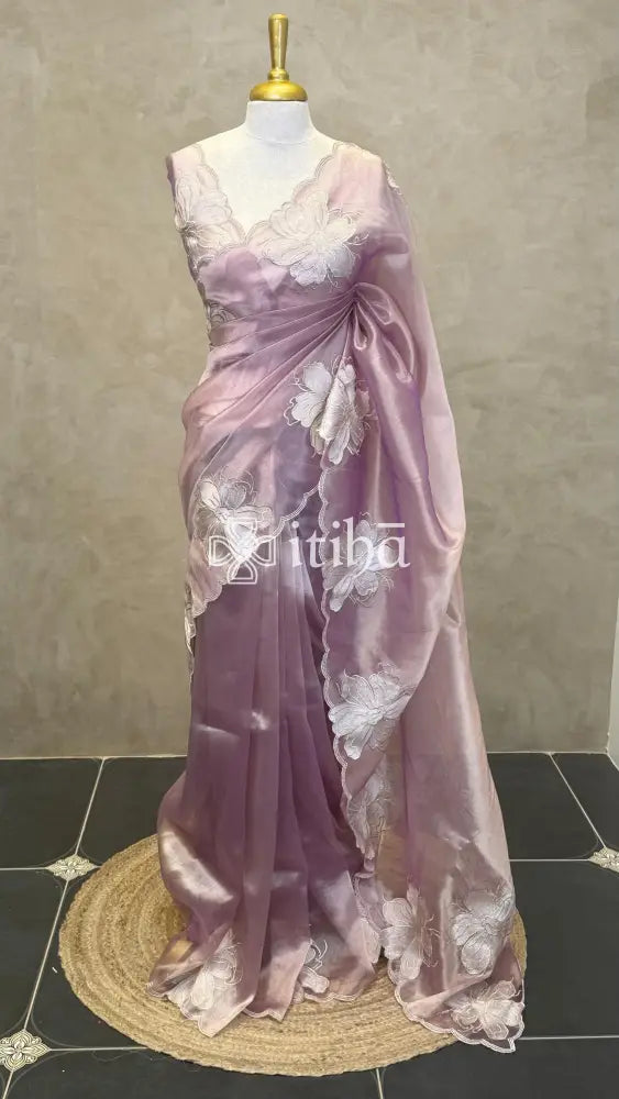 SEMI ORGANZA APPLIQUE SAREE - DUSTY PURPLE