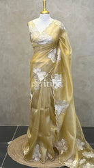 SEMI ORGANZA APPLIQUE SAREE - GOLDEN YELLOW
