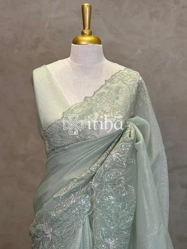 SEMI ORGANZA DESIGHNER SAREE