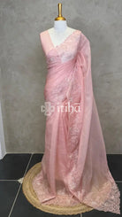 SEMI ORGANZA DESIGNER SAREE - PASTEL PEACH