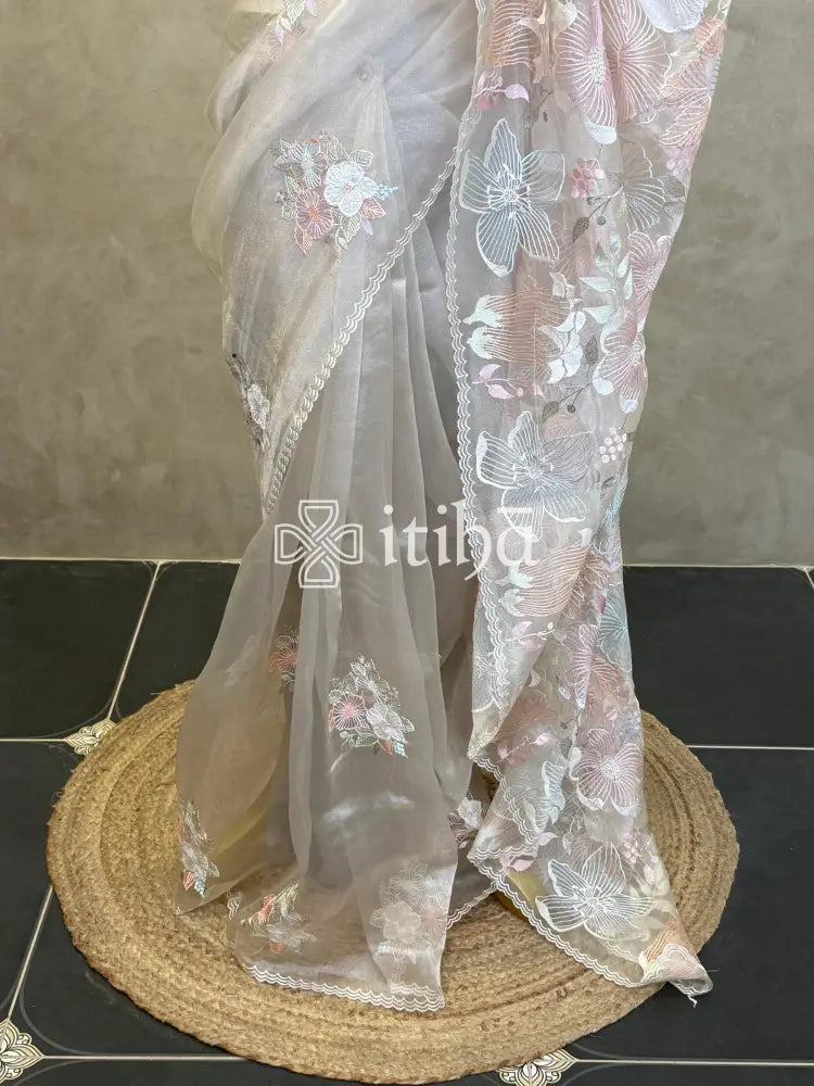 SEMI ORGANZA EMBROIDERY SAREE