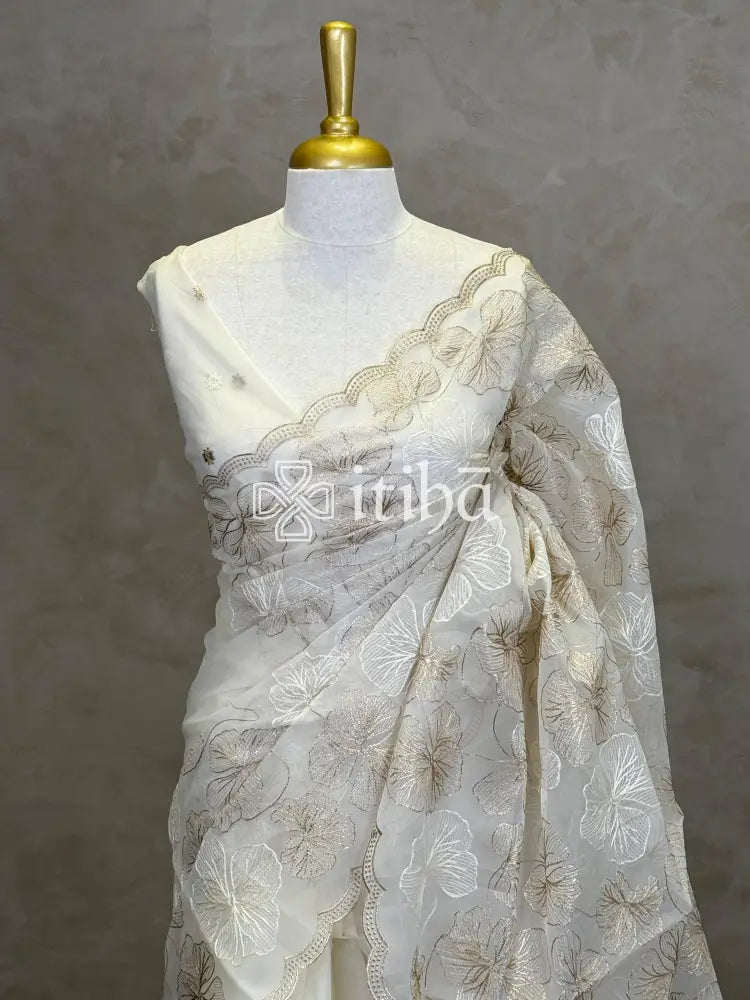 SEMI ORGANZA EMBROIDERY SAREE