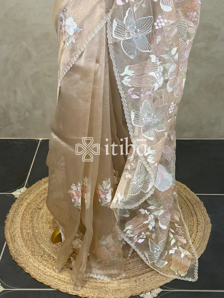 SEMI ORGANZA EMBROIDERY SAREE