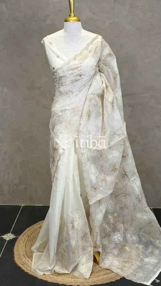 SEMI ORGANZA EMBROIDERY SAREE