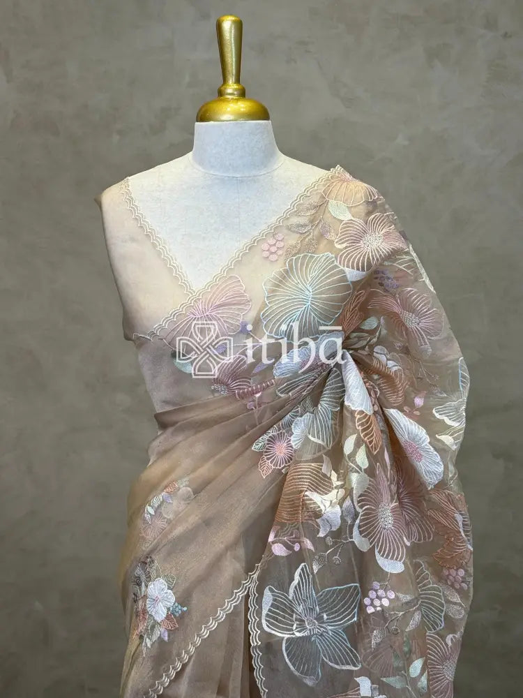 SEMI ORGANZA EMBROIDERY SAREE