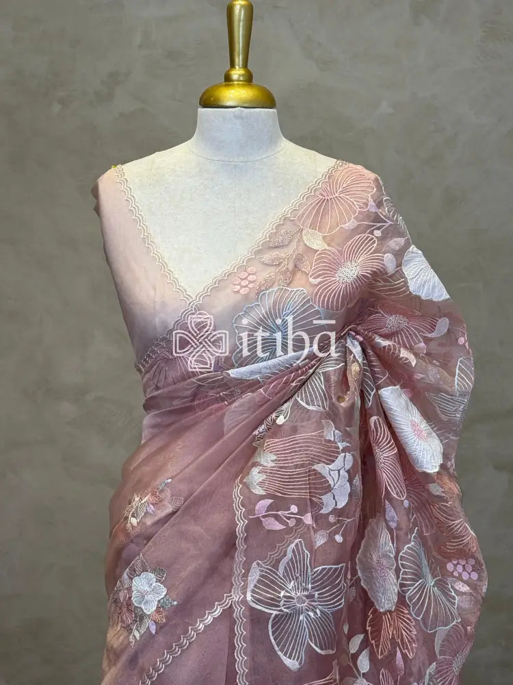 SEMI ORGANZA EMBROIDERY SAREE