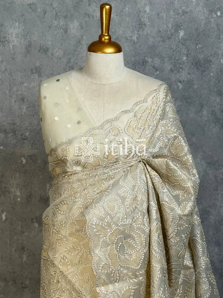 SEMI ORGANZA EMBROIDERY SAREE