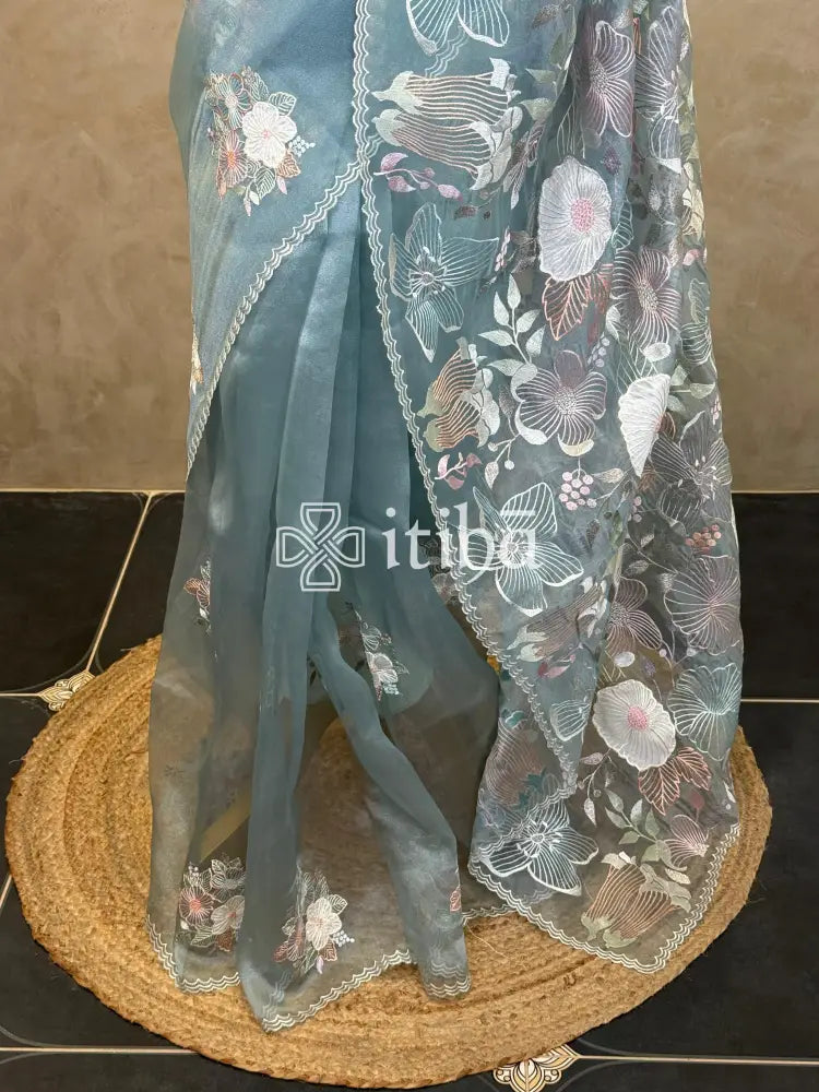 SEMI ORGANZA EMBROIDERY SAREE