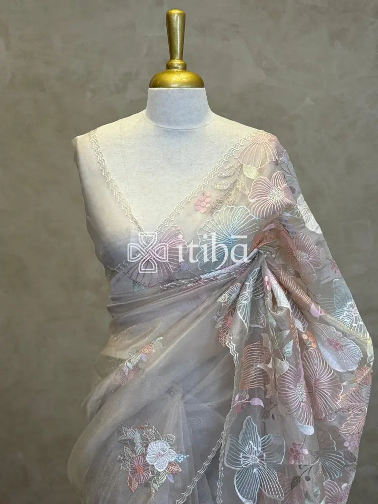 SEMI ORGANZA EMBROIDERY SAREE