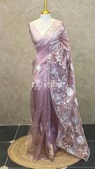 SEMI ORGANZA EMBROIDERY SAREE - dusty mauve
