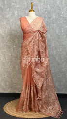 SEMI ORGANZA EMBROIDERY SAREE - DUSTY ROSE PEACH