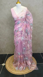 SEMI ORGANZA EMBROIDERY SAREE - LIGHT PINK