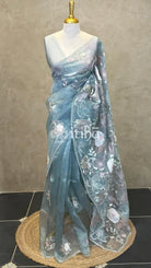 SEMI ORGANZA EMBROIDERY SAREE - PASTEL BLUE