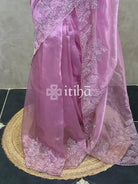 SEMI ORGANZA EMBROIDERY SAREE - PASTEL PINK