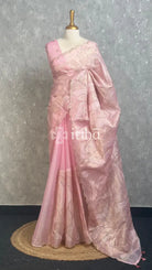 SEMI ORGANZA EMBROIDERY SAREE - PASTEL PINK