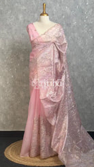 SEMI ORGANZA EMBROIDERY SAREE - PASTEL PINK