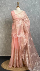 SEMI ORGANZA EMBROIDERY SAREE - PEACH PINK