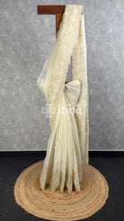 SEMI ORGANZA TISSUE APPLIQUE EMBROIDERY SAREE
