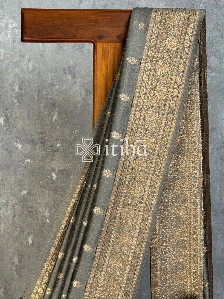 SEMI RAW SILK WEAVING BANARASI SAREE - Grey