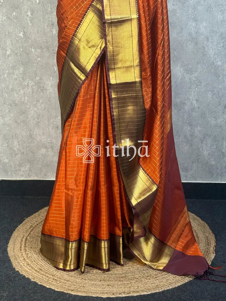 SEMI SILK BANARASI SAREE - BURNT ORANGE