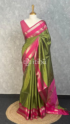 SEMI SILK BANARASI SAREE - olive green
