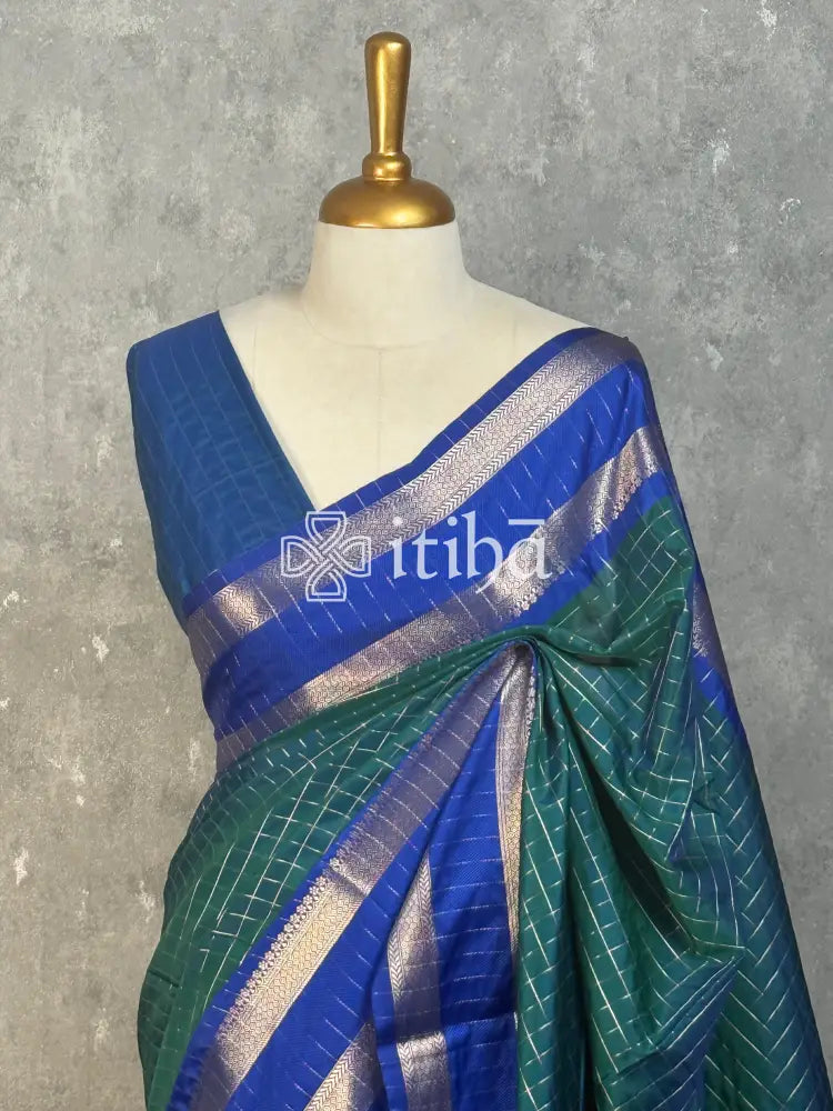 SEMI SILK BANARASI SAREE - TEAL GREEN