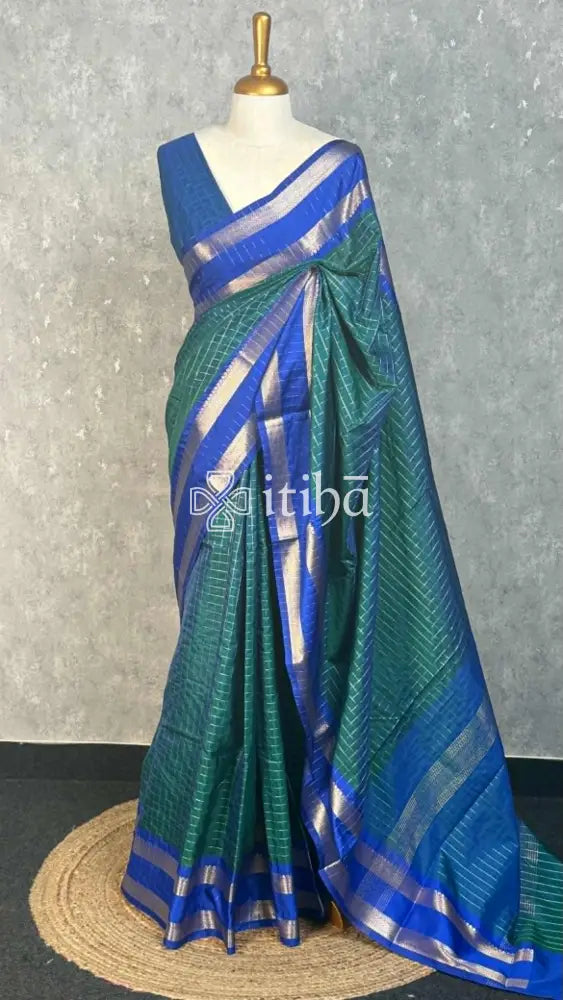 SEMI SILK BANARASI SAREE - TEAL GREEN